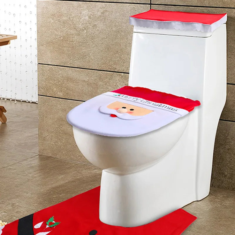 

3pcs/set Christmas Santa Claus Toilet Seat Cover Home Bathroom Mat Xmas Decor Toilet Seat Cover And Rug Bathroom Decor