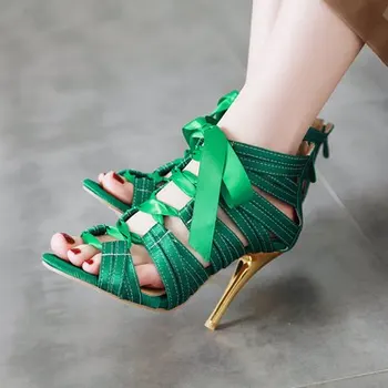 

Summer new high-heeled open-toe silk bow banquet women's sandals plus size