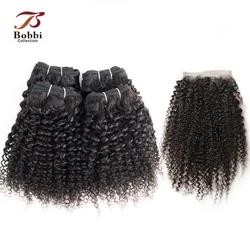 50g/pc 4/6 Bundles with 4x4 Lace Closure Afro Kinky Curly 10 12 inch Indian Remy Human Hair Short Bob Style BOBBI COLLECTION