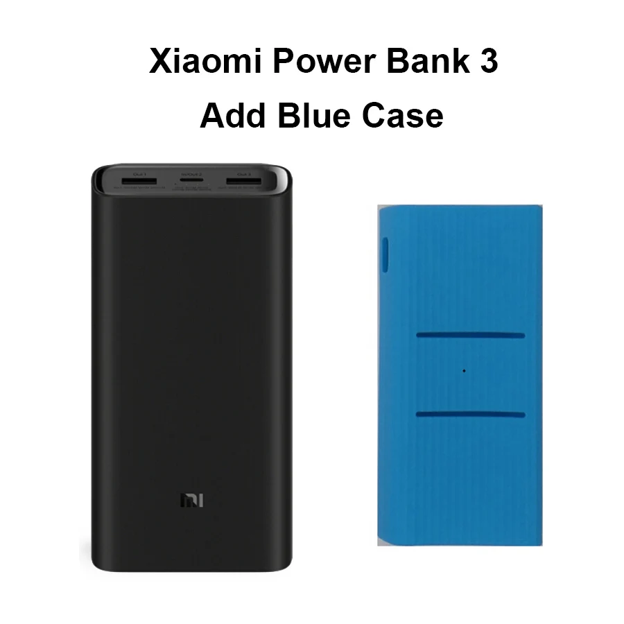 Xiaomi Mi внешний аккумулятор 20000 мАч 3 2C QC3.0 Двусторонняя Быстрая зарядка двойной USB 20000 мАч Внешний аккумулятор для смартфонов на базе Android iOS - Цвет: 3 Add Blue Case