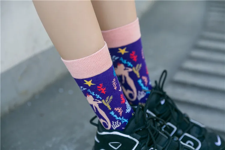Men and Women Funny Sport Socks Christmas Jacquard Elasticity Combed Cotton Printing Marine Octopus Fancies Running Basketball