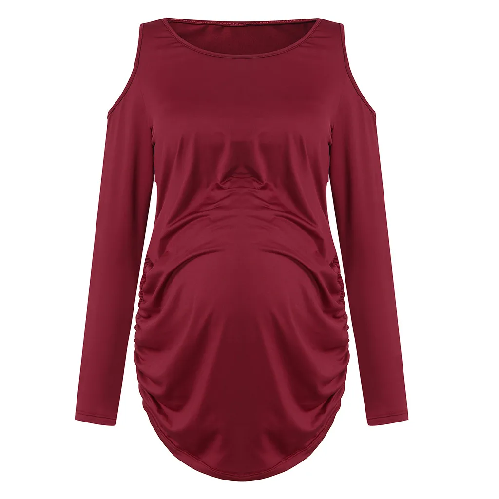 Новинка года; женская рубашка ropa de mujer Одежда для беременных и мам футболки в полоску с длинными рукавами и открытыми плечами для беременных
