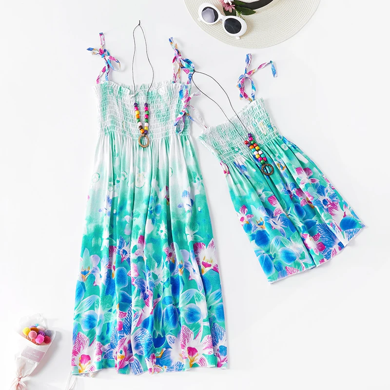Summer Family Dress Mother and Daughter Matching Outfits Bohemian Beach Floral Sundress Dresses For Mom Girl Family Look Sets - 6