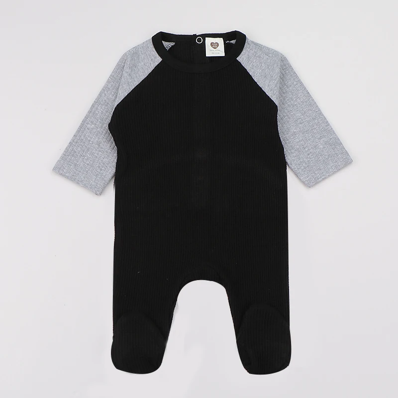 

Baby romper ribbed kids clothes long sleeves winter baby boy clothes baby girl 100% cotton waffle footies two colors patched set