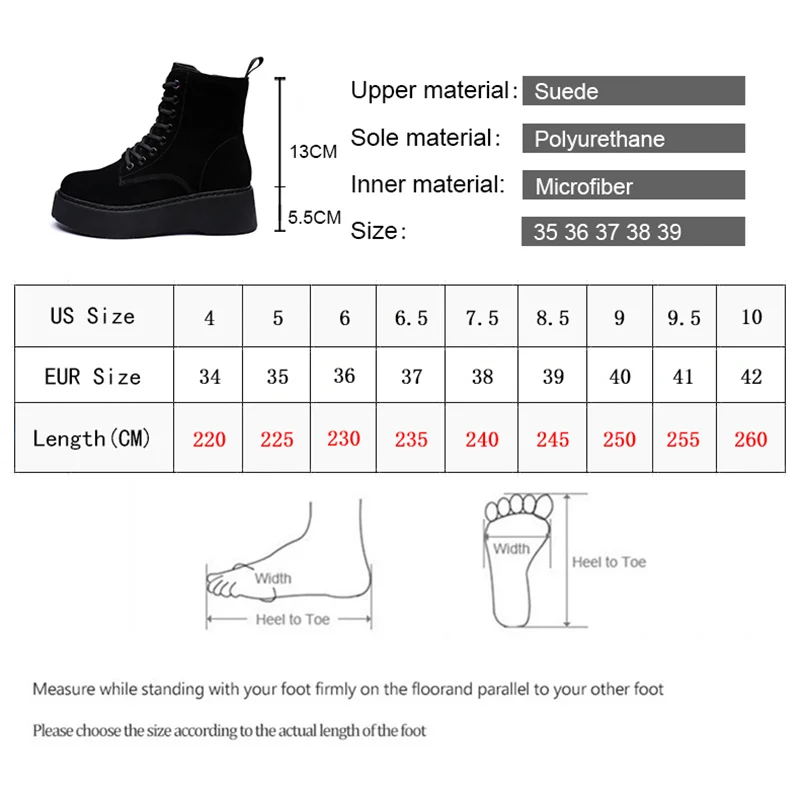 Najtaniej Buty damskie naturalny zamsz skórzane botki płaskie buty na platformie moda zamek grube dno czarne buty damskie