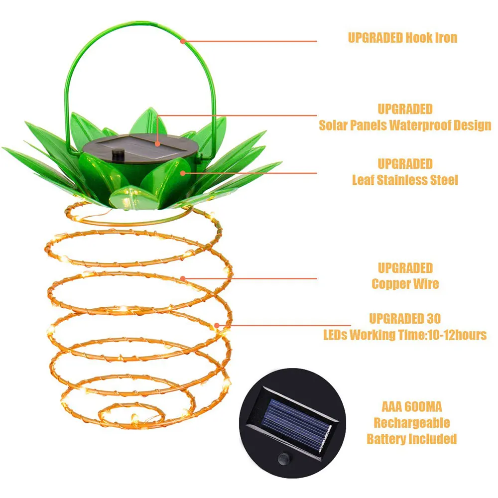 2pcs Garden Solar copper Lights Pineapple Lights Hanging Outdoor Decor Waterproof Wall Lamp Decorative Landscape light Beloved