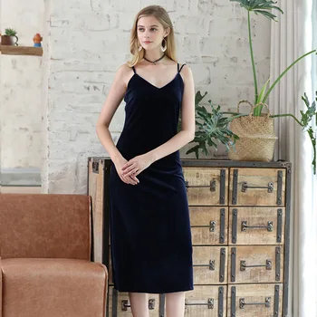 

Spring-Long Nightgown Women's Gold Velvet Long Cross Double Shoulder Straps Pajamas Tracksuit