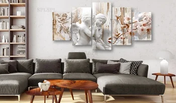 

Angel and Flower Canvas Print Wall Art Large Modern Picture 5 Panels Giclee Artwork NO Framed Painting Home Decor for Bedroom