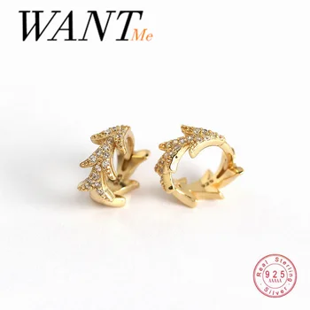 

WANTME Genuine 925 Sterling Silver Luxury Pave Zircon Geometric Leaf Ear Buckle for Women Stud Earrings DIY Jewelry Accessories