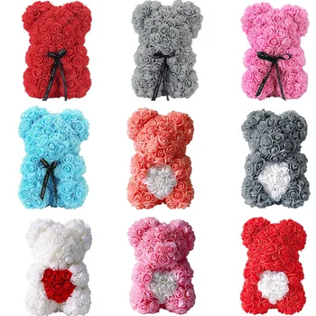 

DIY 25cm Teddy Rose Bear with Box Artificial PE Flower Bear Rose Valentine's Day Wedding Girlfriend Mother's Day Gift