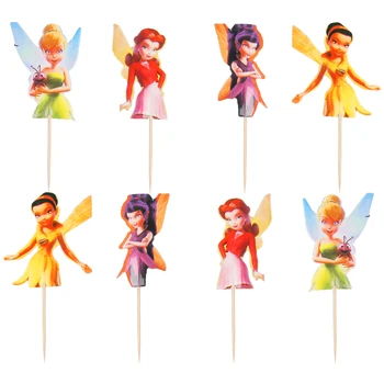 

24 pcs/lot Cartoon tinkerbell Cupcake Topper Birthday Party Supplies Kids Wedding Baby Shower Cartoon Cake Decoration Favors