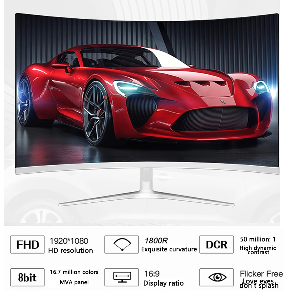 24 дюймовый IPS ЖК монитор DASKA HD 1080P светодиодный Компьютерный дисплей изогнутый