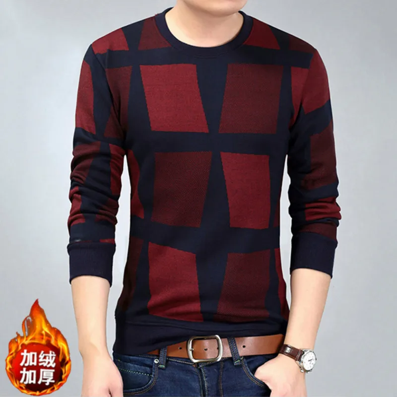 

2019 winter long sleeve plus velvet thickening head men's knit sweater men's fashion printing warm casual plus velvet sweater