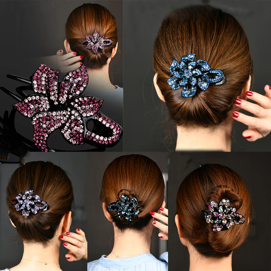 Haimeikang – pince à cheveux en forme de cœur pour femme, Barrette à fleurs colorées, accessoires à la mode, épingle à cheveux avec strass