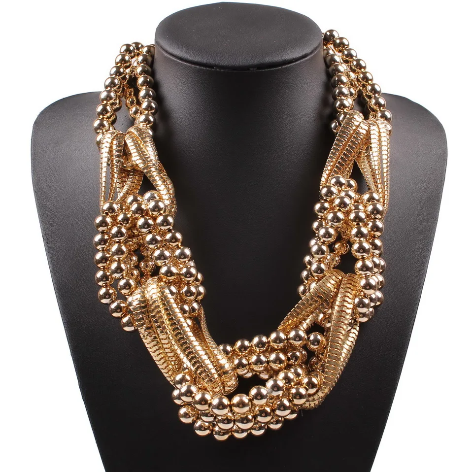 Fashionable New Design Brand Statement Necklace Alloy Chain Bead Chunky Big Pendant Necklace For Women Jewelry Wholesale - Окраска металла: gold