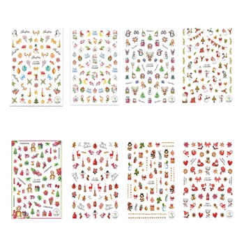 

10 PCS Nail Stickers Christmas Adhesive 3D Nail Decals Nail Art Water Transfer Decals Tattoos Sliders Manicure