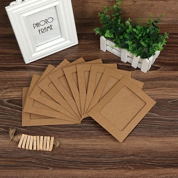 

10 Pcs DIY Photo Frame With Clips and Rope Kraft Paper 3-5 inch Hanging Wall Photos Picture Frame Family Memory Decoration