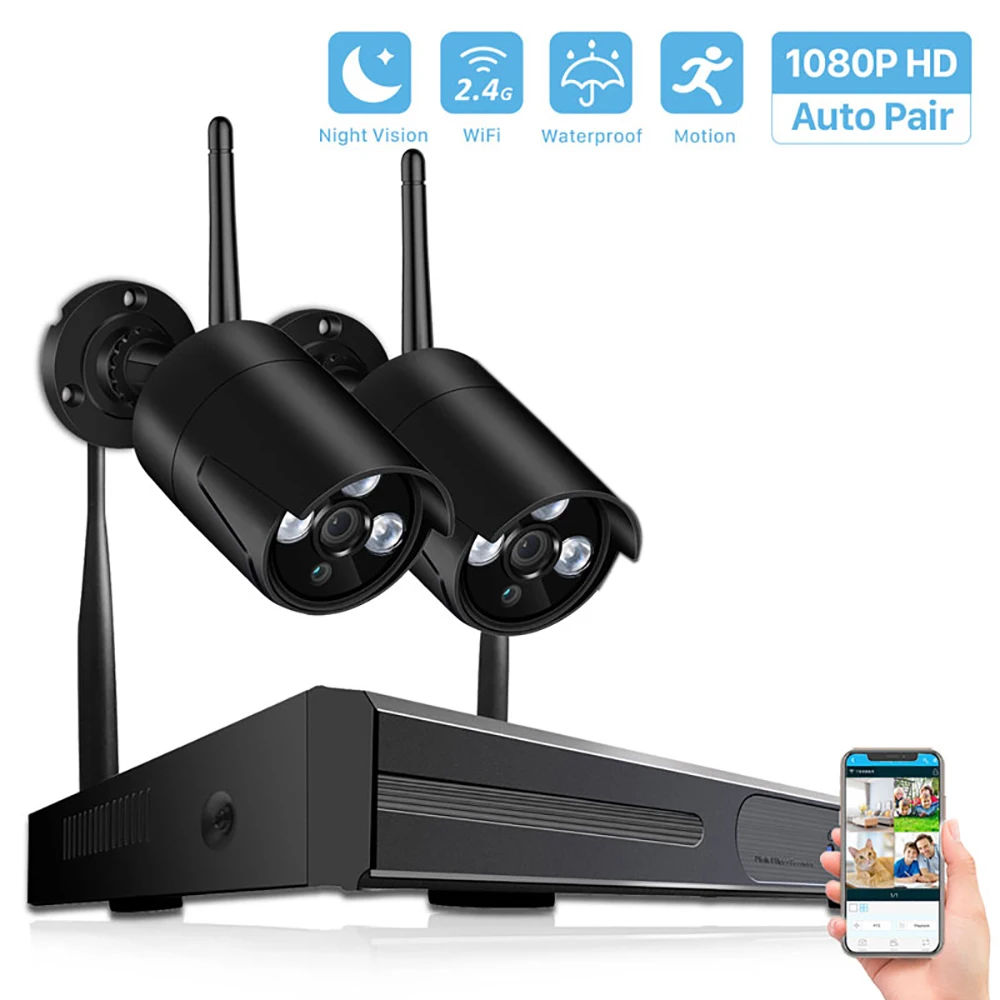 4ch NVR 2 1080P Cam Камера Наблюдения Ночного Видения 1080P H.265 NVR 2.0MP 4CH/8CH система видеонаблюдения беспроводная наружная Водонепроницаемая Wifi система безопасности - Цвет: 4ch NVR 2 1080P Cam