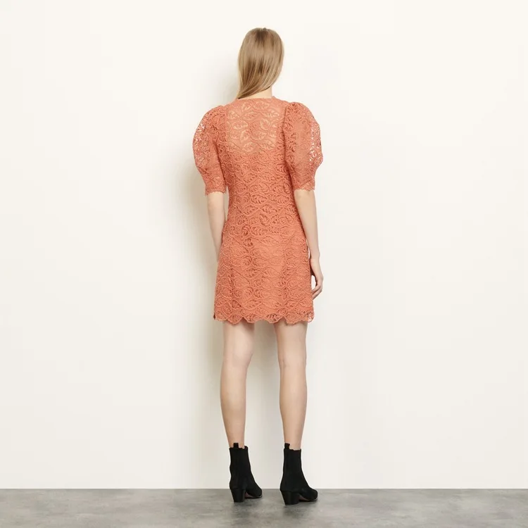 

2020 Summer Temperament Lady V Collar Lace Hollow Out Hook Flower Dress Female 23063