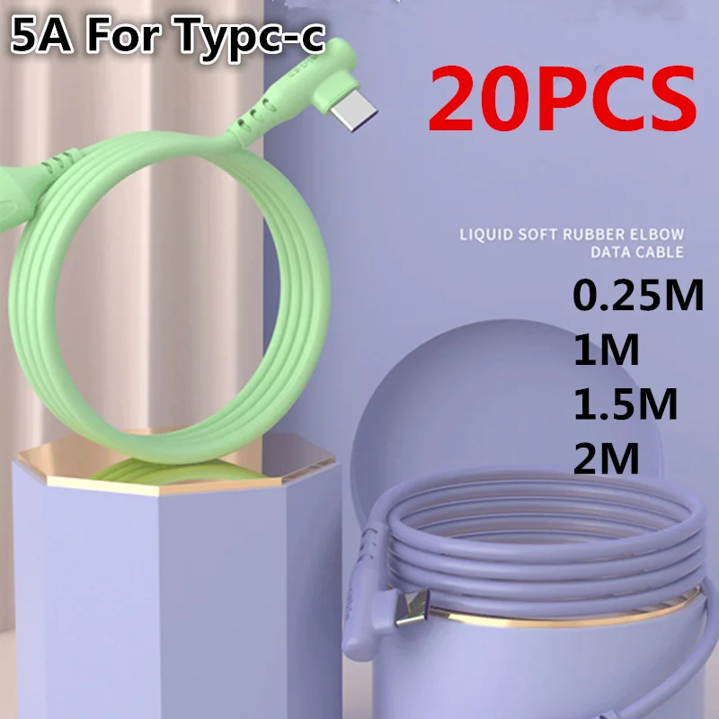US $20.37 20pcs 5A 90 Degree Fast Charging TYPCC USB Cable Liquid Silicone Data USB Cable For Huawei P20 30 P40PRO For Samsung