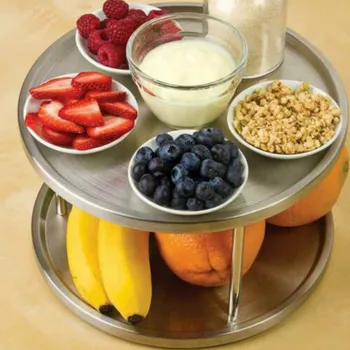 

Double Stainless Steel Organizer Spice Rack Fruit Snack Dessert Tray Rotating Plate for Dining Table Kitchen Cabinets