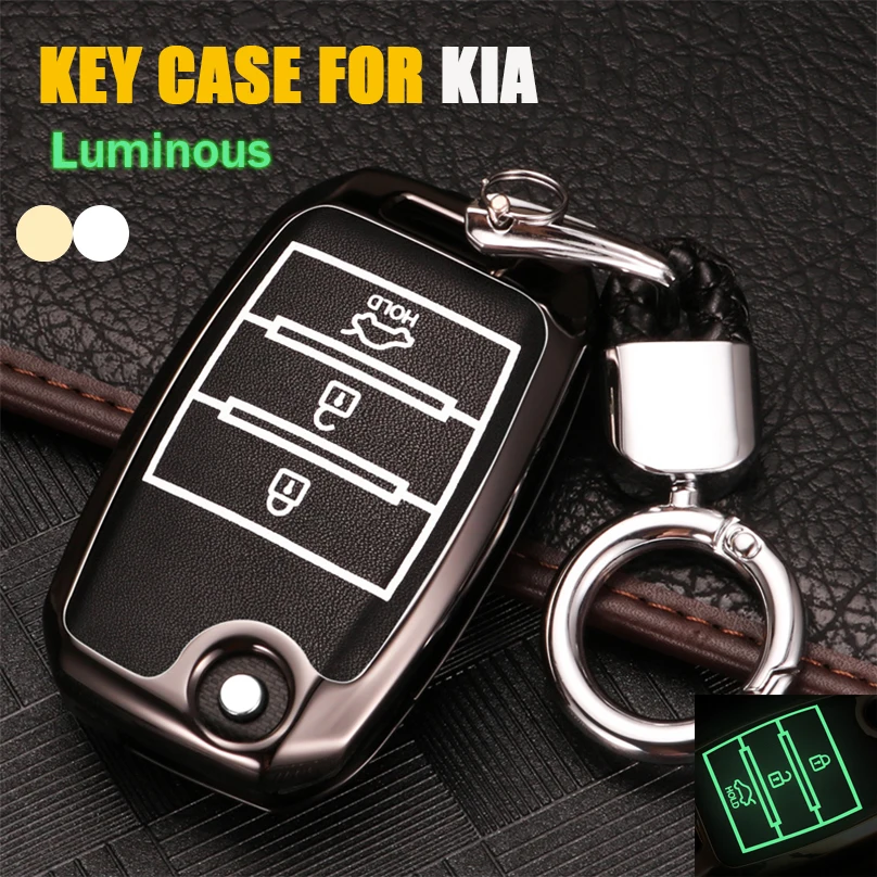 1Pcs Zinc alloy Leather luminous key case cover keychain For Kia Rio Sportage 2017 2018 2019 Ceed Optima Sorento Cerato Picanto |