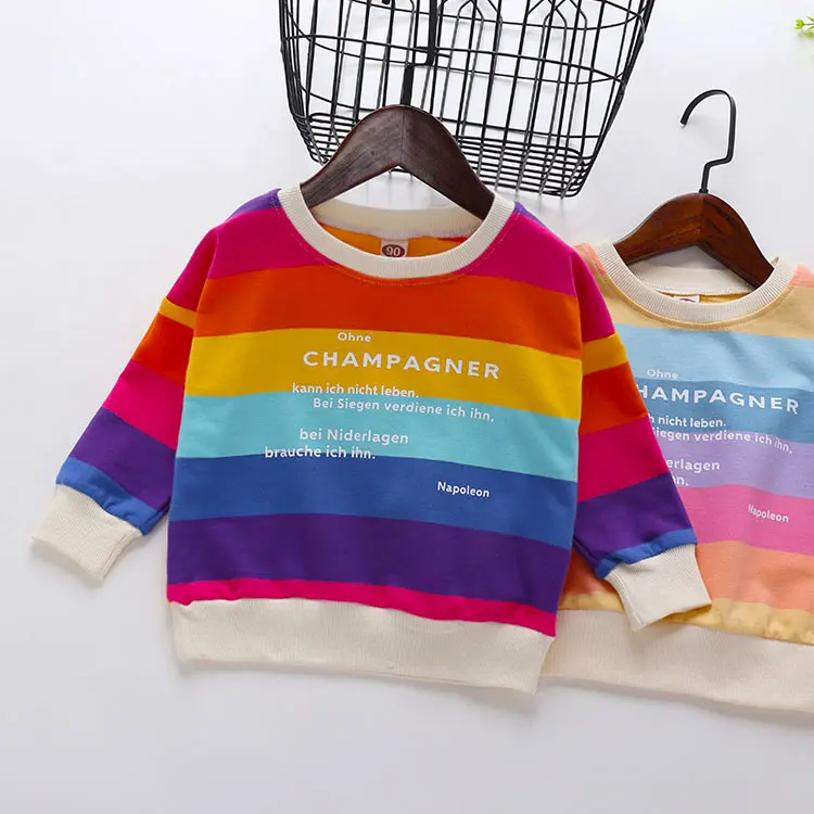 

Spring Autumn Children Kids Baby Girls Rainbow Stripe Sweatshirts Long Sleeves Sweater Teen Girl T-shirt Tops Clothes for Boys