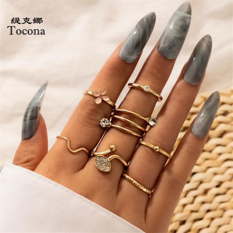 Комплект колец Tocona 7 шт./компл. розовые цветы золотистого цвета для звеньев