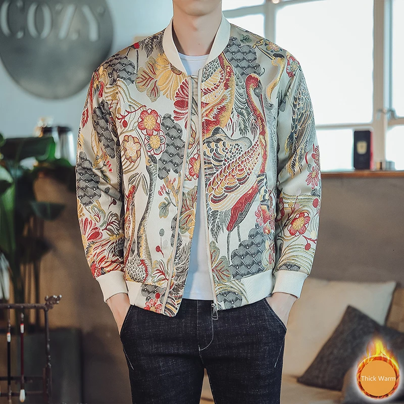 Corta Vientos Hombre Ropa Hombre с нашивками в виде животных, пальто свободного кроя осенняя куртка утолщение Винтаж куртка Для мужчин Chaquetas Hombre - Цвет: JK86BeigeThicken