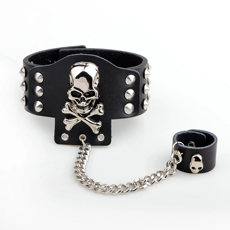 Новинка 2019 модный изящный мужской кожаный браслет goths с коническими манжетами и