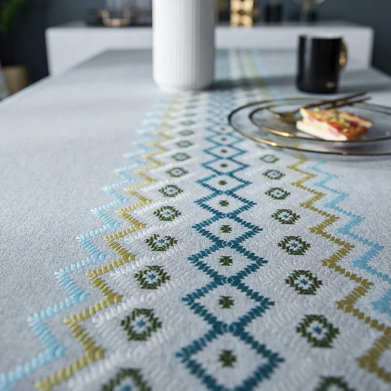  Embroidery Flower Table Cloth Cotton/Linen Tablecloth Solid Color Rectangule Dining/Coffee Table Co