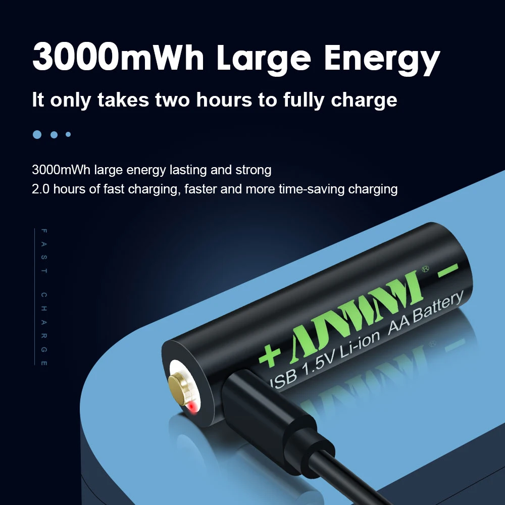 Bateria Recarregável de Alta Capacidade do Li-íon de 1.5v aa 3000 Mwh Usb para o Rato do Controle Remoto Pequeno fã Bateria do Brinquedo Elétrico Mais Cabo - Image 2