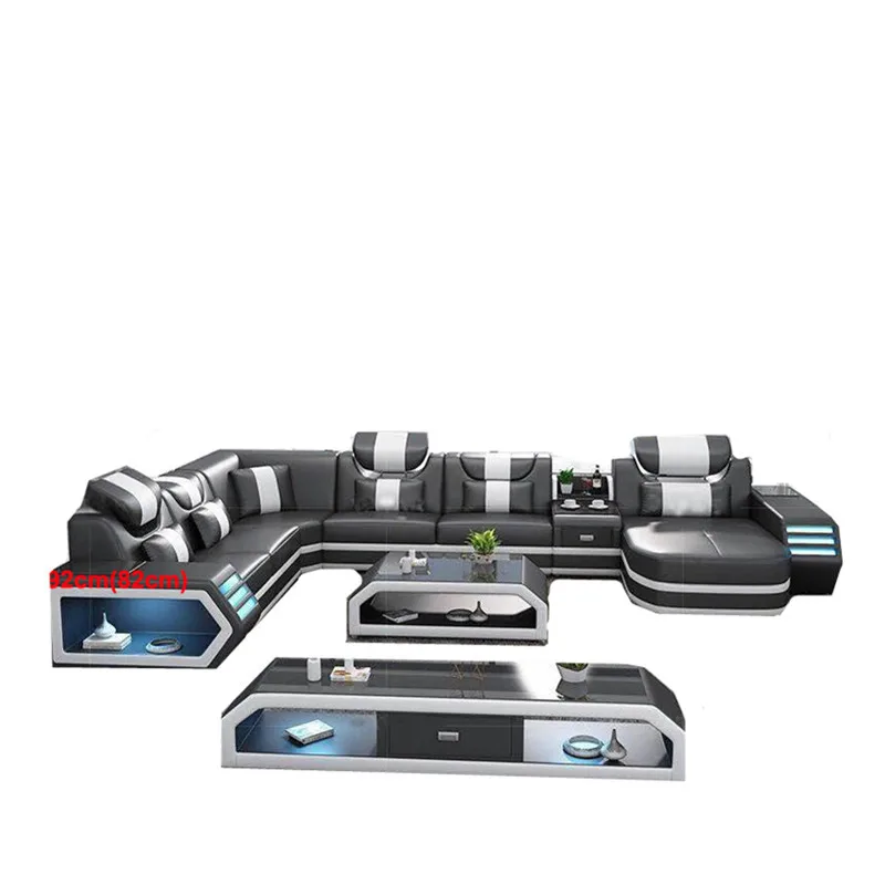 Светодиодный кожаный диван в форме U современный большого размера для дома виллы