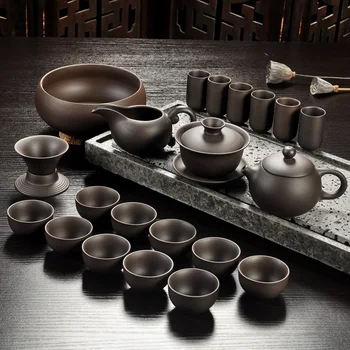 

YIXING PURPLE SAND TEA SET BLACK/RED CERAMIC KUNG FU TEAPOT, HANDMADE PURPLE SAND TEAPOT TEACUP GAIWAN TUREEN TEA CEREMONY
