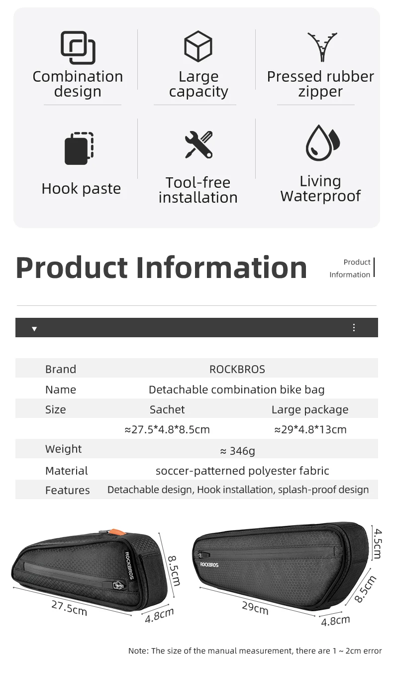 Description Picture 3 of itemROCKBROS Bicycle Bag MTB Road Multi Front Bag Frame Bag Triangle Bike Bag Tail Bag Set Daily Large Waterproof Cycling Panniers