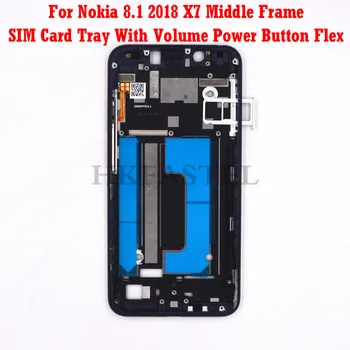 

For Nokia 8.1 X7 Mobile Phone Front Frame LCD Display Housing cover volume power button flex + SIM card tray replacement parts