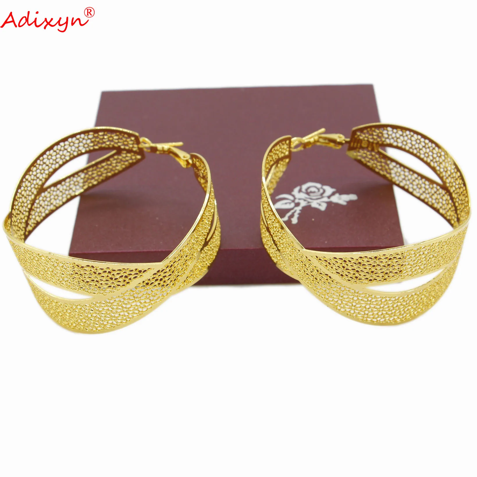 Adixyn Dubai Ornament jewelry gifts gold color copper big round hoop earrings pircing accesories african women/girls item N06211