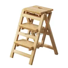 Escalera plegable de madera sólida para el hogar, escalón multifuncional Simple para interior, 3 S