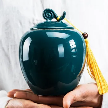 

Green Ceramic Tea Caddy Medium-sized Sealed Storage Jar Tea Wake Up Black Tea Packaging Box Ceramic Tea Caddy High Style 9*16cm
