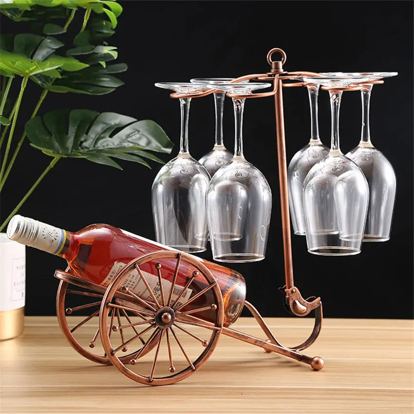 

Retro carriage Red Wine Cup Holder Creative Wine Hanging cup Rack Decoration High-end Wine Decoration Upside Down Wine Bottle
