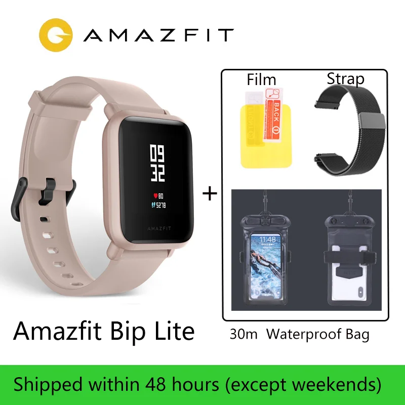 Глобальная версия Amazfit Bip Lite Смарт-часы 45 дней Срок службы батареи 3ATM в соответствии со стандартом водонепроницаемости Smartwatch для Xiaomi - Цвет: PINK-gift