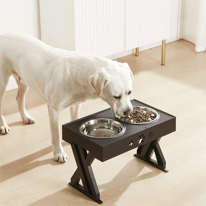 Elevada perro tazón de acero inoxidable gran comida agua alimentadores de tazones con soporte de alimentación doble cuencos levantar cuadro para mascotas