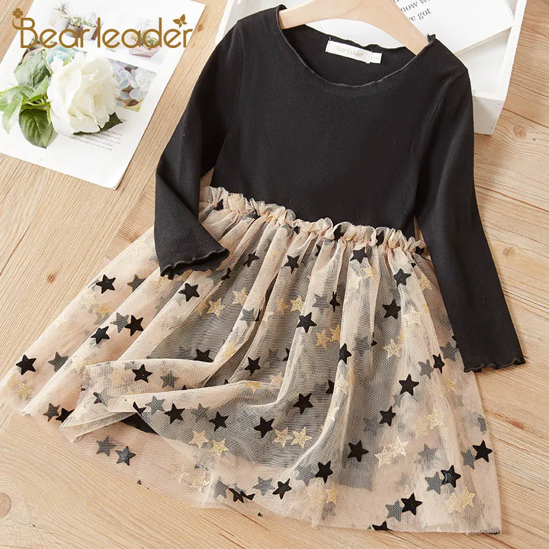 Bear leader/платье для девочек; Новинка; сезон осень; модные детские Элегантные платья принцессы для девочек; кружевная детская одежда с пентаграммой; Vestidos; Возраст 3-7 лет