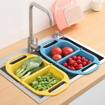 

Washing Basin Countertop Tools Drain Holes Living Room Foldable Fruit Basket Colander Household Collapsible Kitchen Strainer
