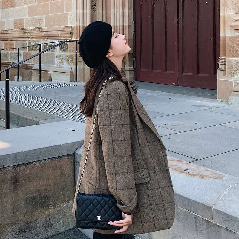 

CHIC Small Suit Coat Women's Korean-style Loose-Fit British-Style 2019 Spring And Autumn New Style Retro Plaid Suit South Korea