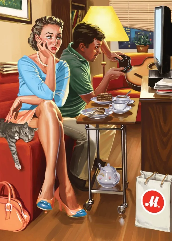 Винтажный советский русский Pin Up девушки играть в видеоигры ретро постер Холст