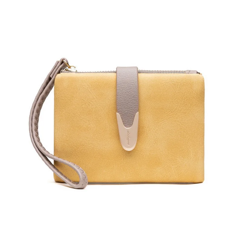 YELLOW-short Hifuar, старый модный держатель для карт, портмоне, кошельки на молнии, женский длинный кожаный кошелек, молодежная мода, кошелек, сумки для телефонов, 6 цветов - Цвет: YELLOW-short