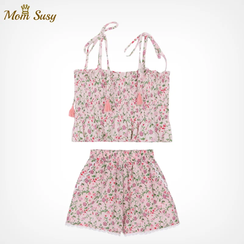 

Baby Girl Flower Clothes Set Pastoral Summer Braces Shirt+Short 2PCS Infant Toddler Girl Camisoles Tops Short Set Cotton Outfit