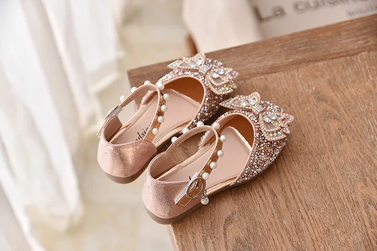 girl princess shoes Girls Sequin Lace Bow Kids Shoes Girls Cute Pearl Princess Dance Single Casual Shoe 2021 New Children's Party Wedding Shoes extra wide fit children's shoes