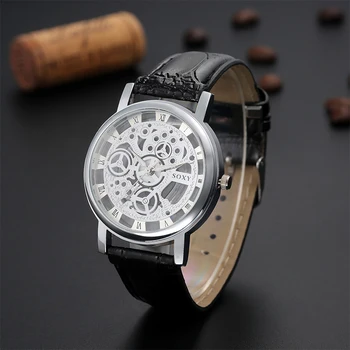 

Men Hollow Spiral Crown Quartz Watch Crocodile Comfortable Leather Strap Pin Buckle Watches Wristwatch